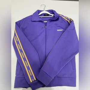 Nerdy Purple Matching Track Jacket & Pants Set w/ Yellow Side Stripe Size: Small